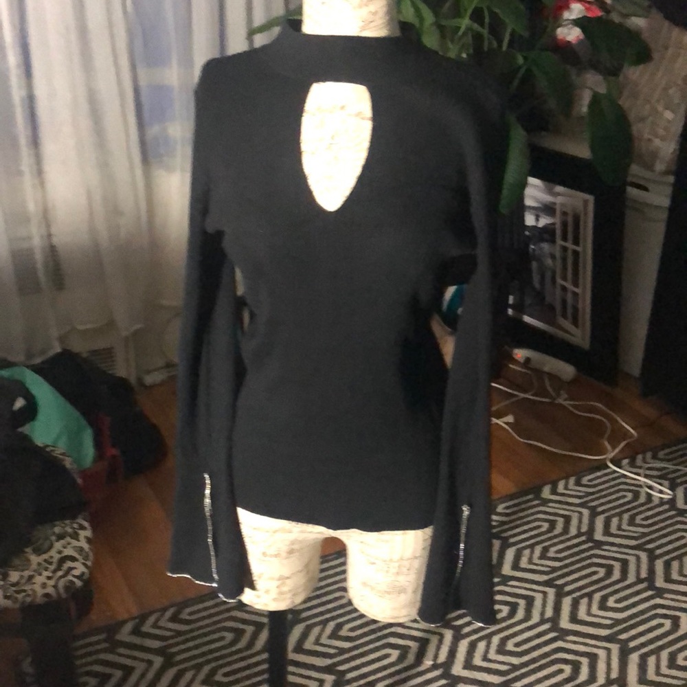 Inc black sweater with rhinestone details